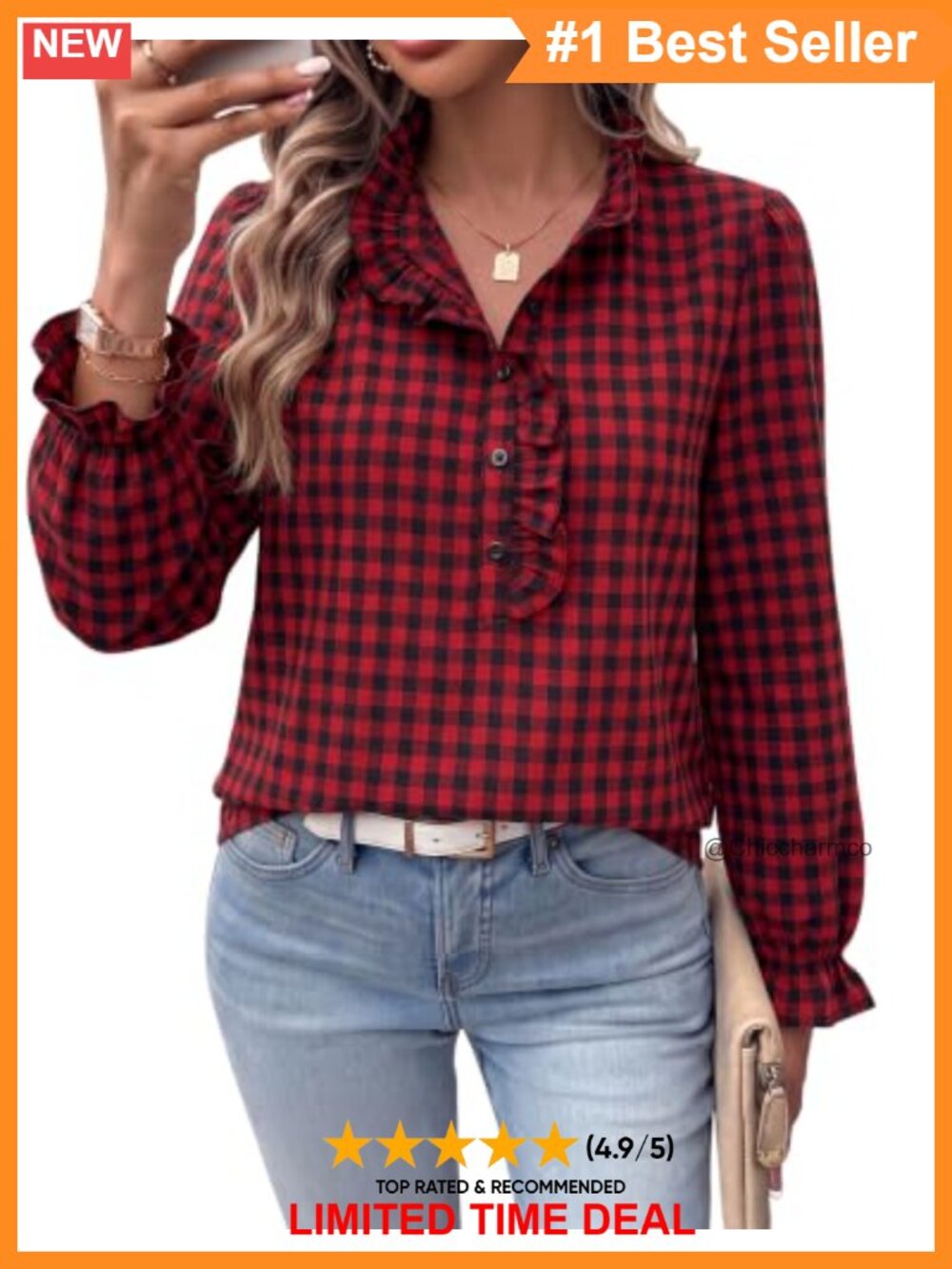 Tencel Blend Button Down Shirt Long Sleeve Ruffle V Neck Business Casual